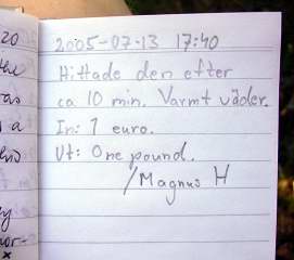 [Foto som visar n�gra rader i en loggbok]
